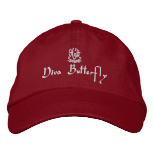 Diva Butterfly Red Broderad Keps