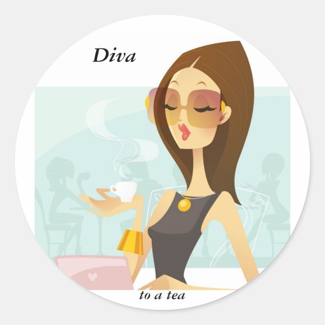 Diva Cafe Stickers Runt Klistermärke (Framsida)