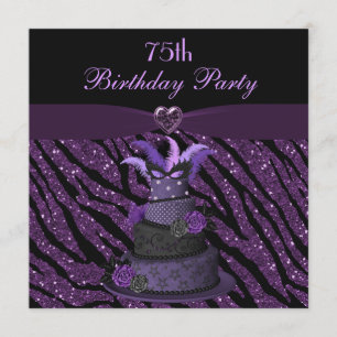 Diva Cake och den tryckta Zebra Glitter 75:e födel Inbjudningar