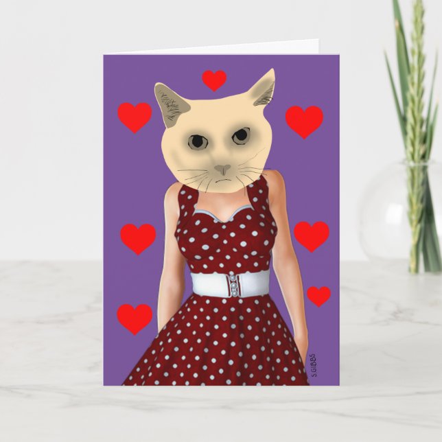 DIVA CAT WEARING A DRESS ART HEJ CARD HELGKORT (Framsida)