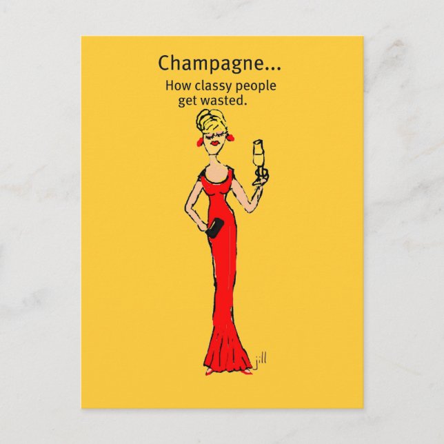 Diva: Champagne "How Classy People Get Slösat" Vykort (Framsida)