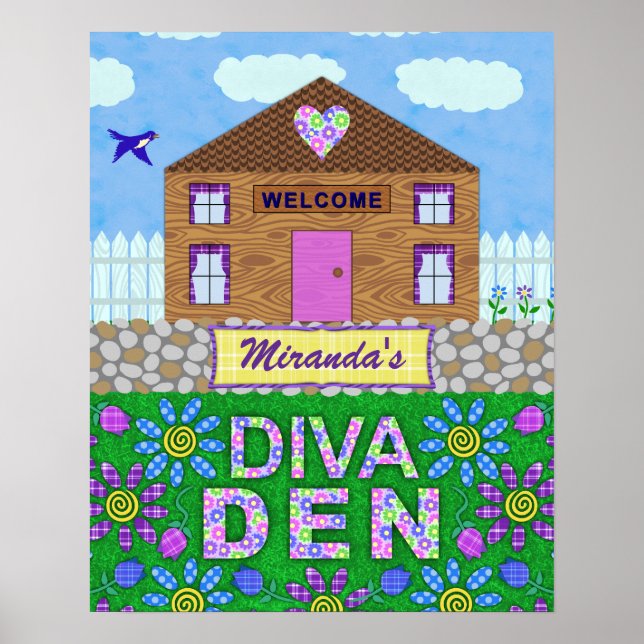 Diva Den Woman Cave Garden Hut Personlig Namn Poster (Framsidan)