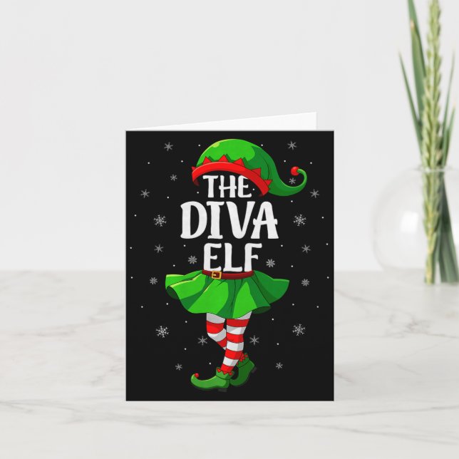 Diva Elf Christmas Girls Women Elf Squad Xmas Fami Kort (Framsida)