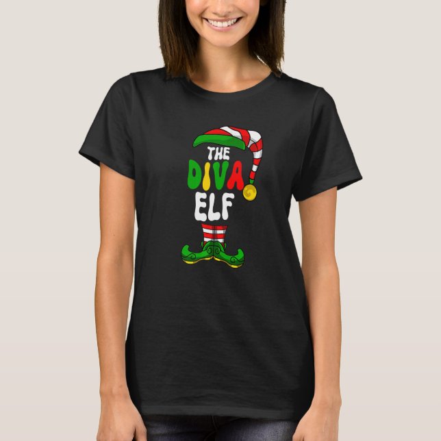 Diva Elf Pajama Matching Group jul-Helgdag G T Shirt (Framsida)