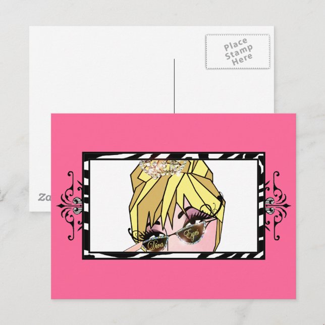 “Diva Eyes” Fransar & Permanent Make Up Postkort Vykort (Fram/baksida)