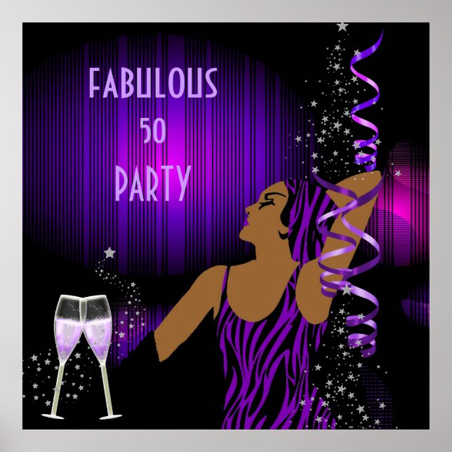 Diva Fabulous 50 DAM Purple Födelsedagsfirande Cha Poster (Framsidan)