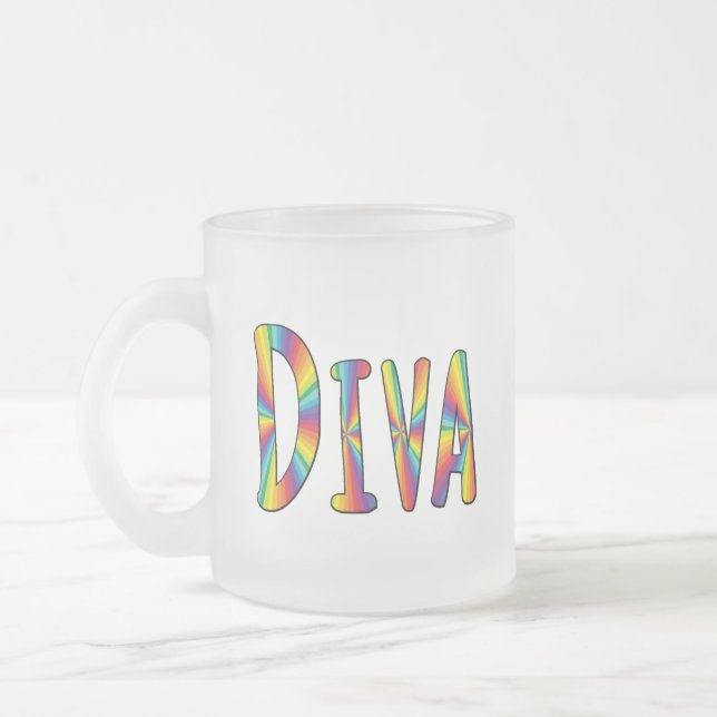 DIVA Gay pride Rainbow Flagga Fabulous LGBT LGBTQ Frostad Glasmugg (Vänster)