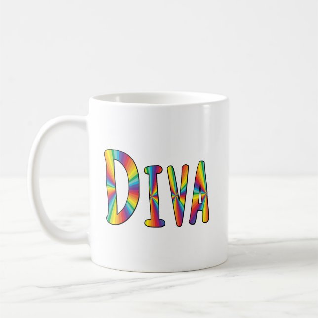 DIVA Gay pride Rainbow Flagga Fabulous LGBT LGBTQ Kaffemugg (Vänster)