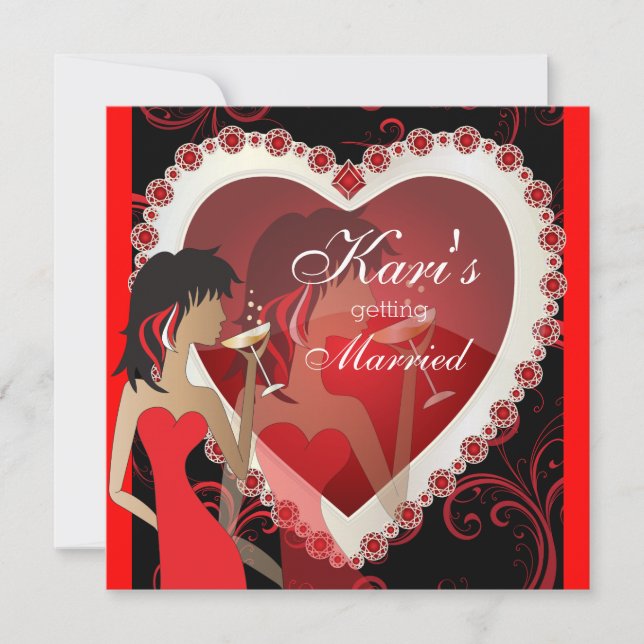 Diva Girls Tjejkväll i en Jewel Heart Röd Inbjudningar (Framsida)