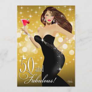 Diva Glam Bombshell 50:e födelsedagen  guld Inbjudningar