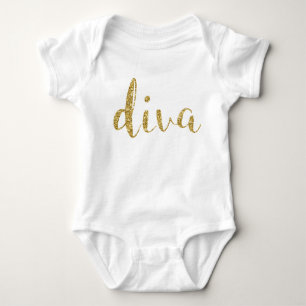 “Diva” Guld Typografi Babyflicka Stilig Chic T Shirt