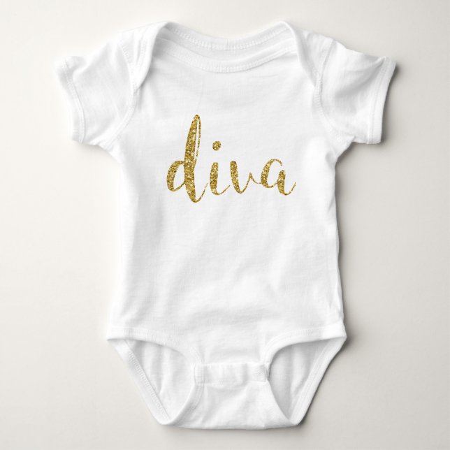 “Diva” Guld Typografi Babyflicka Stilig Chic T Shirt (Framsida)
