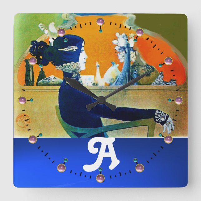 DIVA I BLUE, BEAUTY MODE MONOGRAM FYRKANTIG KLOCKA (Framsida)