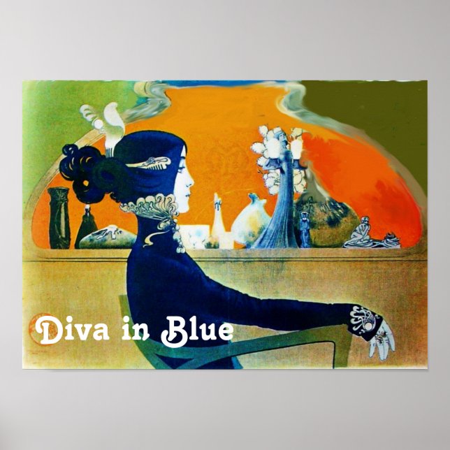 DIVA IN BLUE / Beauty,Hair,Mode Art nouveau Poster (Framsidan)
