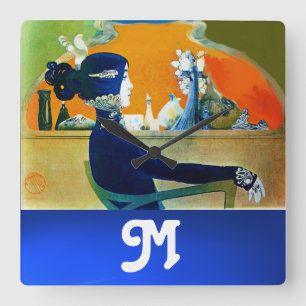 DIVA IN BLUE ,BEAUTY MODE MONOGRAM FYRKANTIG KLOCKA