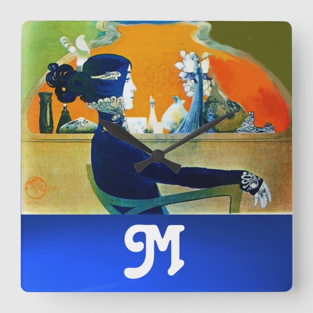 DIVA IN BLUE ,BEAUTY MODE MONOGRAM FYRKANTIG KLOCKA (Framsida)