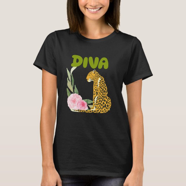 DIVA Leopard Panther Katt Djurpresenter,Diva Tees  T Shirt (Framsida)