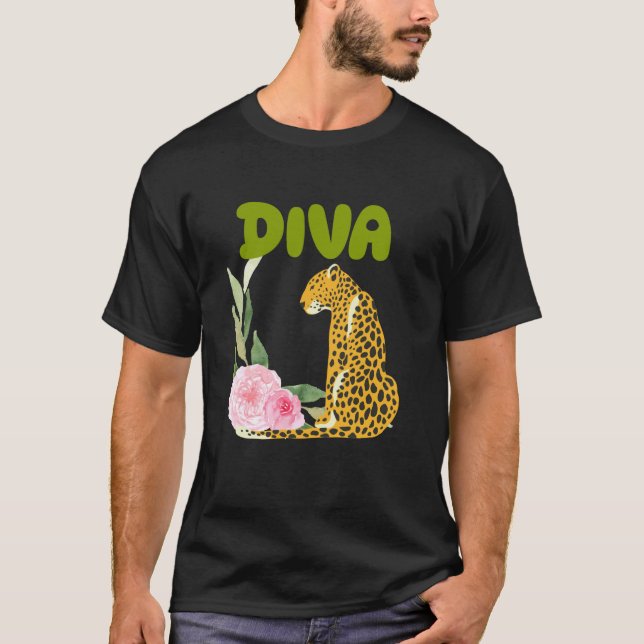 DIVA Leopard Panther Katt Djurpresenter,Diva Tees  T Shirt (Framsida)