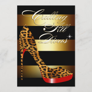 Diva Leopard Stiletto Rand Surprise Party Inbjudningar