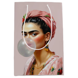 Diva med blommigt scarf som blåser bubbelgummi