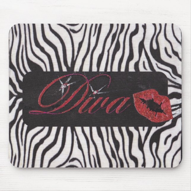 Diva med den svartvita zebra tryck Mousepad Musmatta (Framsidan)