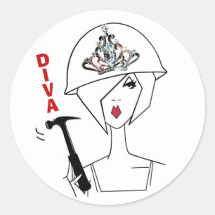 "Diva med en hård hatt" klassisk rund etikett