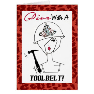 Diva med Verktyg Bälte / Stilettos! Hälsningskort