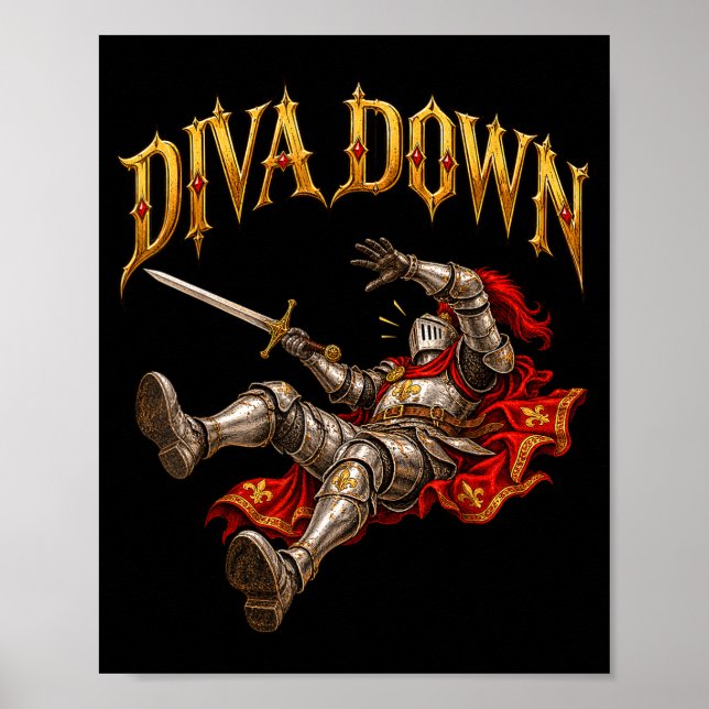 Diva ner riddare meme rolig medeltida rustning hum poster (Framsidan)
