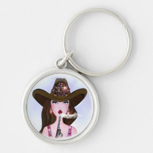 "Diva of a Cowgirl" Rund Silverfärgad Nyckelring