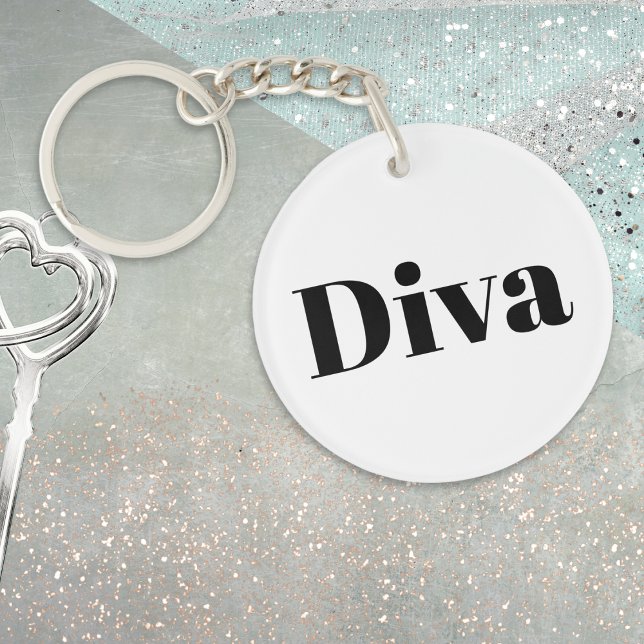 Diva Operasångare Musik Tematisk Musiker Nyhet (A novelty black and white keyring with amusing 'Diva' caption)