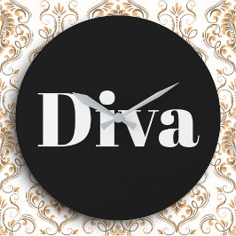 Diva Operasångerska Glam Musik Svart Vit Stor Klocka