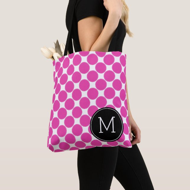 Diva Rosa och Vita Prickar med Svart Monogram Tygkasse (Närbild)