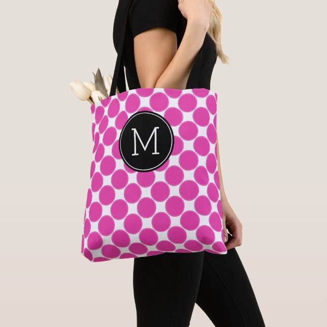Diva Rosa och Vita Prickar med Svart Monogram Tygkasse (Närbild)