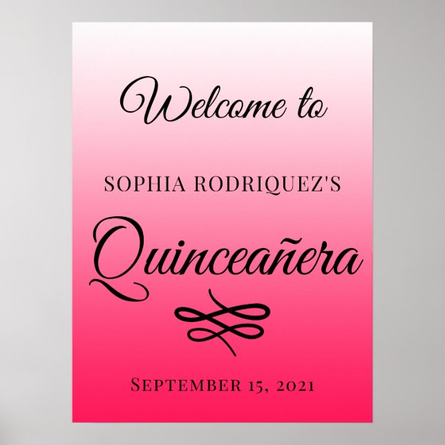 Diva Rosa Quinceañera 15:e födelsedag Välkomsthäls Poster (Framsidan)