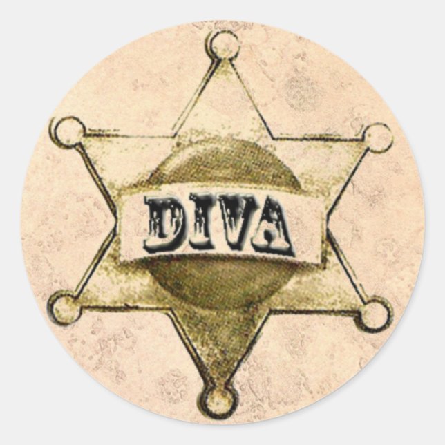 DIVA sheriff Badge Stickers Runt Klistermärke (Framsida)