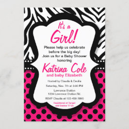 Diva Shock rosa Zebra Girl Baby Shower-inbjudan Inbjudningar