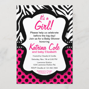 Diva Shock rosa Zebra Girl Baby Shower-inbjudan Inbjudningar