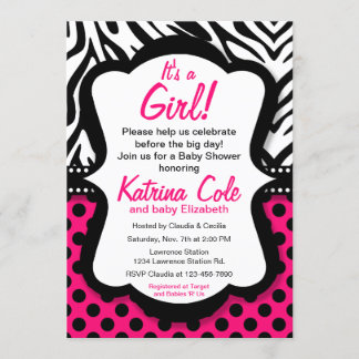 Diva Shock rosa Zebra Girl Baby Shower-inbjudan Inbjudningar