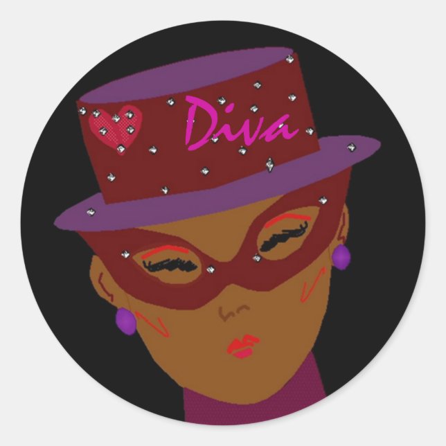 "Diva" Sticker Runt Klistermärke (Framsida)