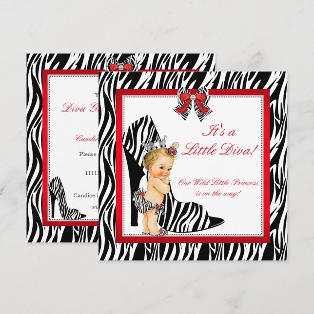 Diva Zebra Princess Girl Baby Shower Blonde Inbjudningar (Fram/baksida)