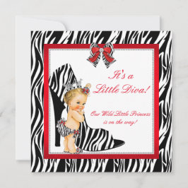 Diva Zebra Princess Girl Baby Shower Blonde Inbjudningar