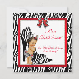 Diva Zebra Princess Girl Baby Shower Brunette Inbjudningar