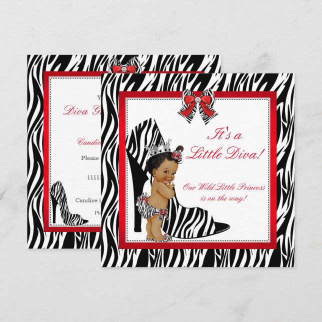 Diva Zebra Princess Girl Girl Baby Shower Ethnic Inbjudningar (Fram/baksida)