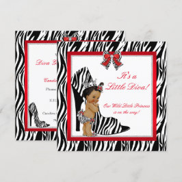 Diva Zebra Prinsessa Flick Baby Shower Etnisk Inbjudningar