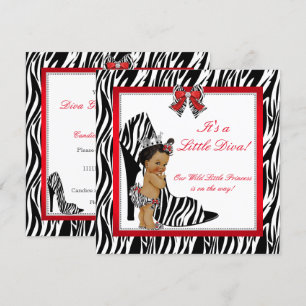 Diva Zebra Prinsessa Flick Baby Shower Etnisk Inbjudningar