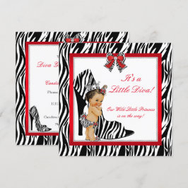 Diva Zebra Prinsessa Flicka Bebis Badrum Brunett Inbjudningar