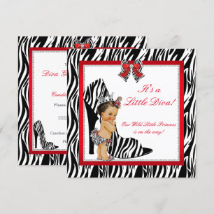 Diva Zebra Prinsessa Flicka Bebis Badrum Brunett Inbjudningar