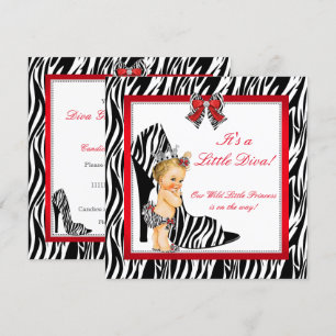 Diva Zebra Prinsessa Flicka Bebis Bower Blond Inbjudningar