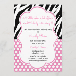 Diva Zebra Rosa Girl Girl Birthday-inbjudan Inbjudningar