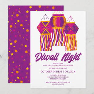 Divali Party Lila Rosa Lantern Festive Inbjudningar